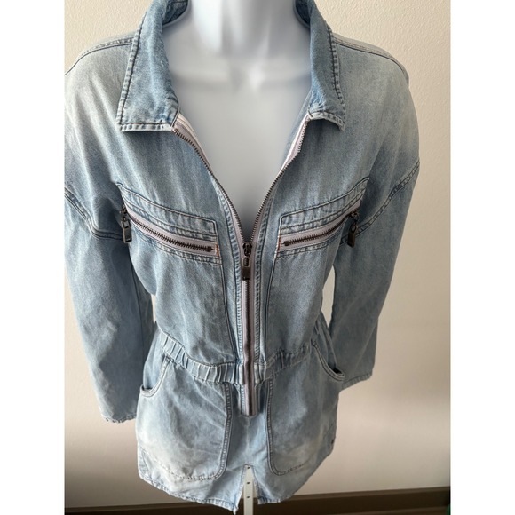 One Teaspoon Denim Mini Dress Size Medium Zip Front Modern Utility Designer - Picture 11 of 16